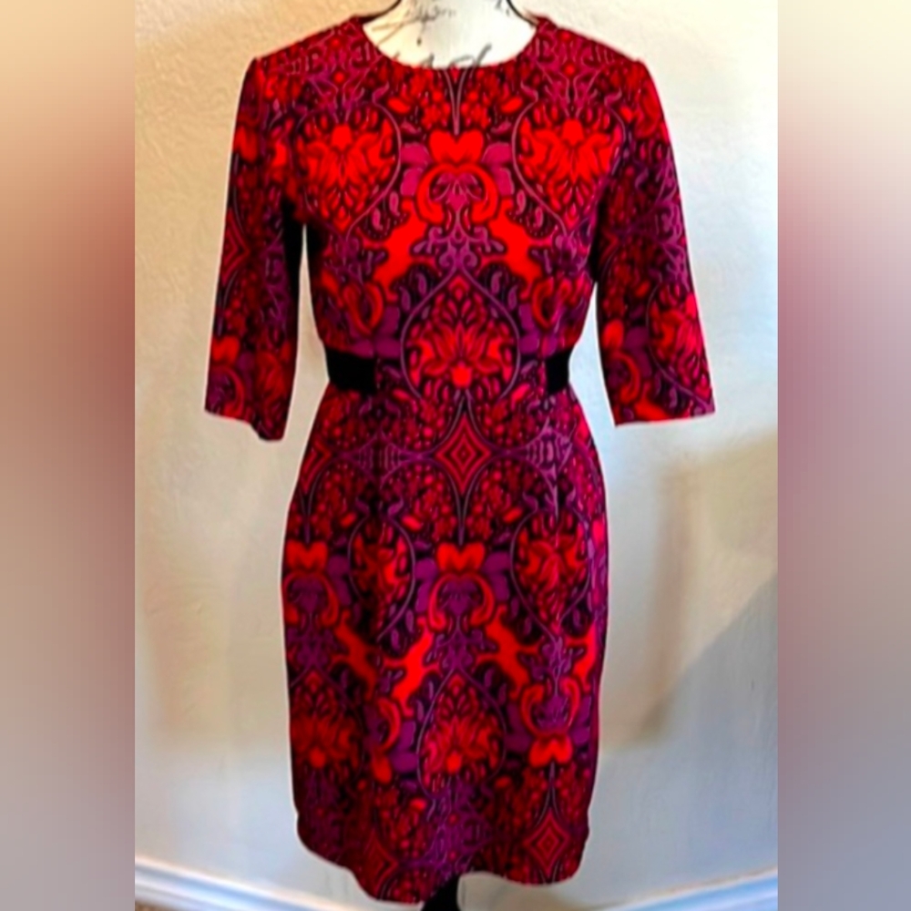 Gabby Skye Boho Red & purple | Knee Length| 3/4 Sleeve | Dress | Size 10